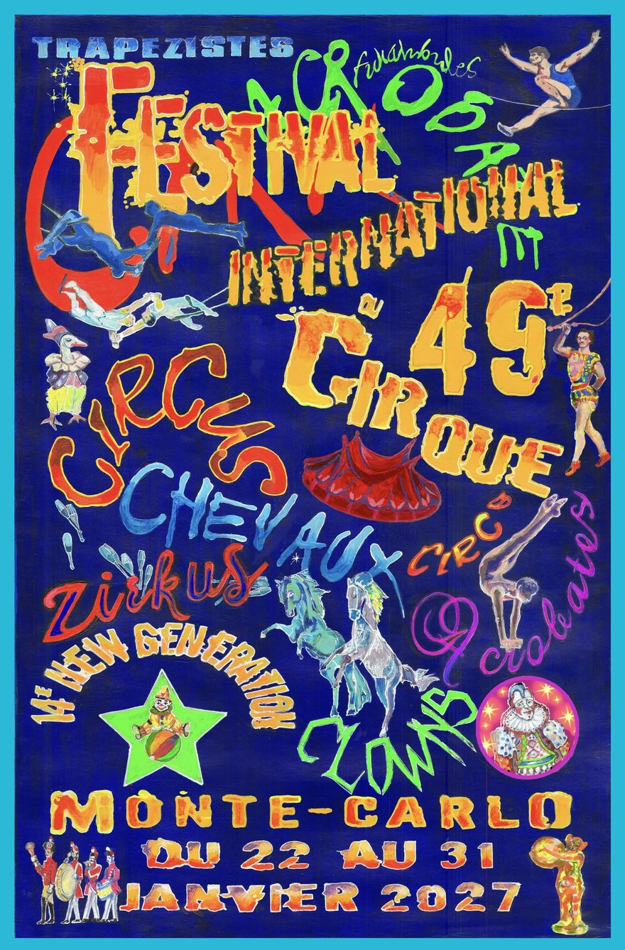 Affiche du 49e Festival International du Cirque de Monte-Carlo, réalisée par Petit Gougou